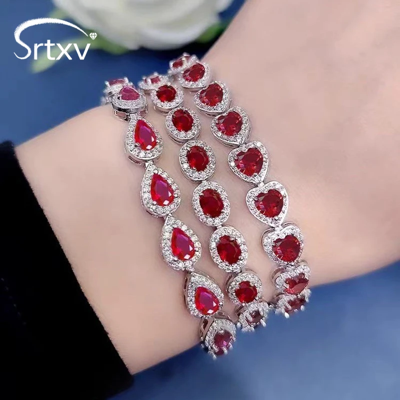 

100% S925 Sterling Silver Lab Ruby Love Tennis Bracelets for Women Luxury Wedding Bangles Birthday Party Hand Link Gifts Jewelry