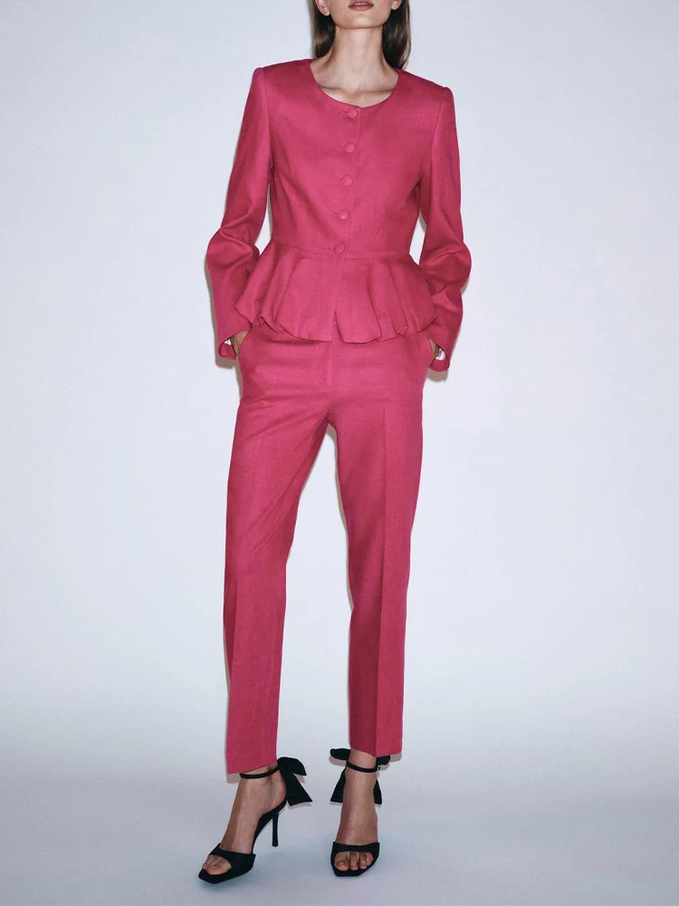 

Новая женская одежда в европейском и американском стиле: модный пиджак в стиле короткой юбки и брючный костюм с высокой талией.