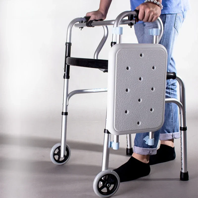 Aluminum Walker Rollator, Bath Chair Shower Stool, Adjustable Height, Stable Support, Lightweight Design, Mobility Aid, 4 Wheels