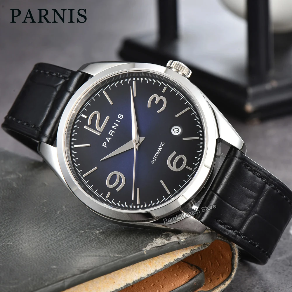 

Parnis 40 мм синие с черным циферблатом с сапфировым стеклом 5ATM Miyota8215 автоматические мужские часы-пилот для мальчиков