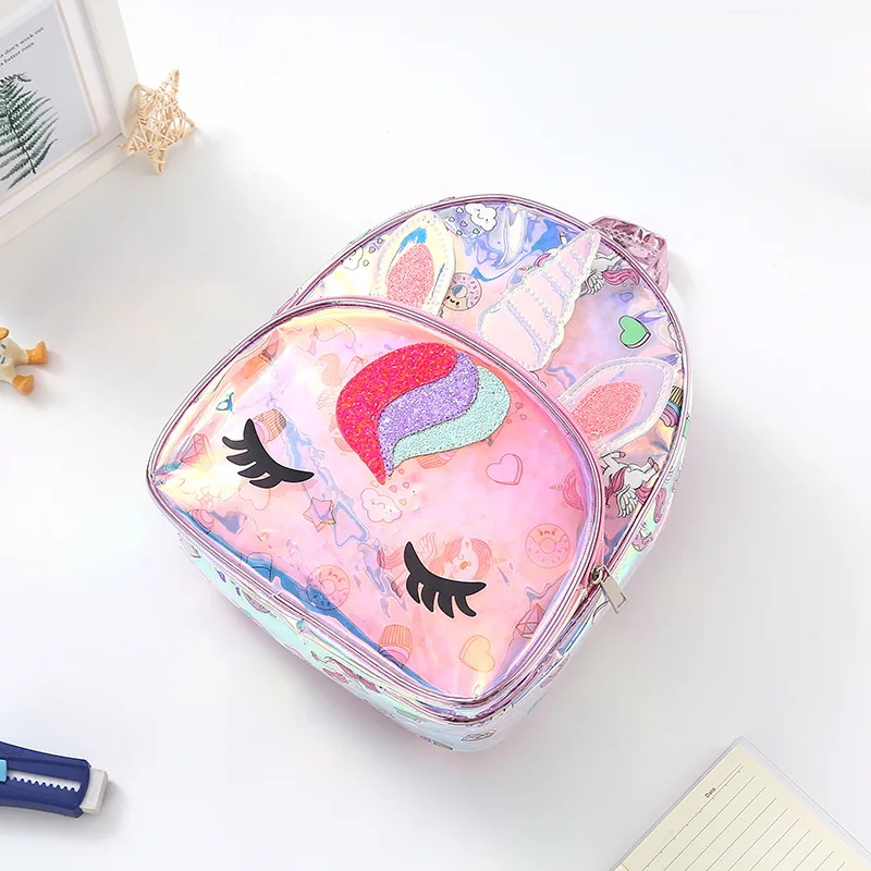 2022 New TPU Printed Unicorn Children Backpacks Laser Colorful Kids Cartoon Backpack Girl Boy Storage Bag Large School Bags Hot
