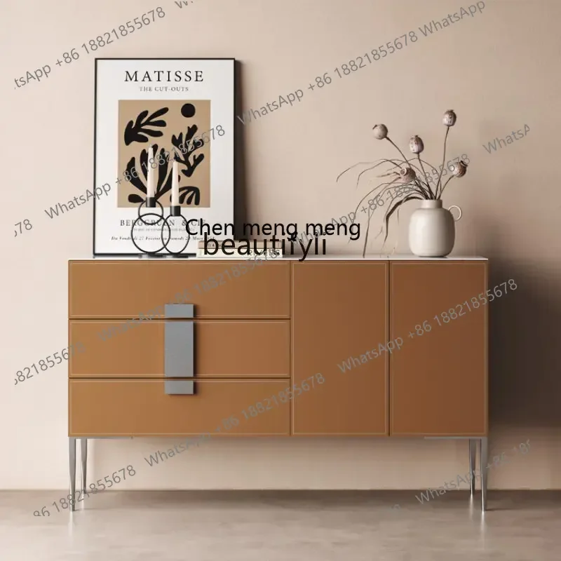 D178 Y LBX Saddle Leather Sideboard Chest of Drawers Stone Plate Entrance Cabinet Modern Minimalist Tea Cabinet