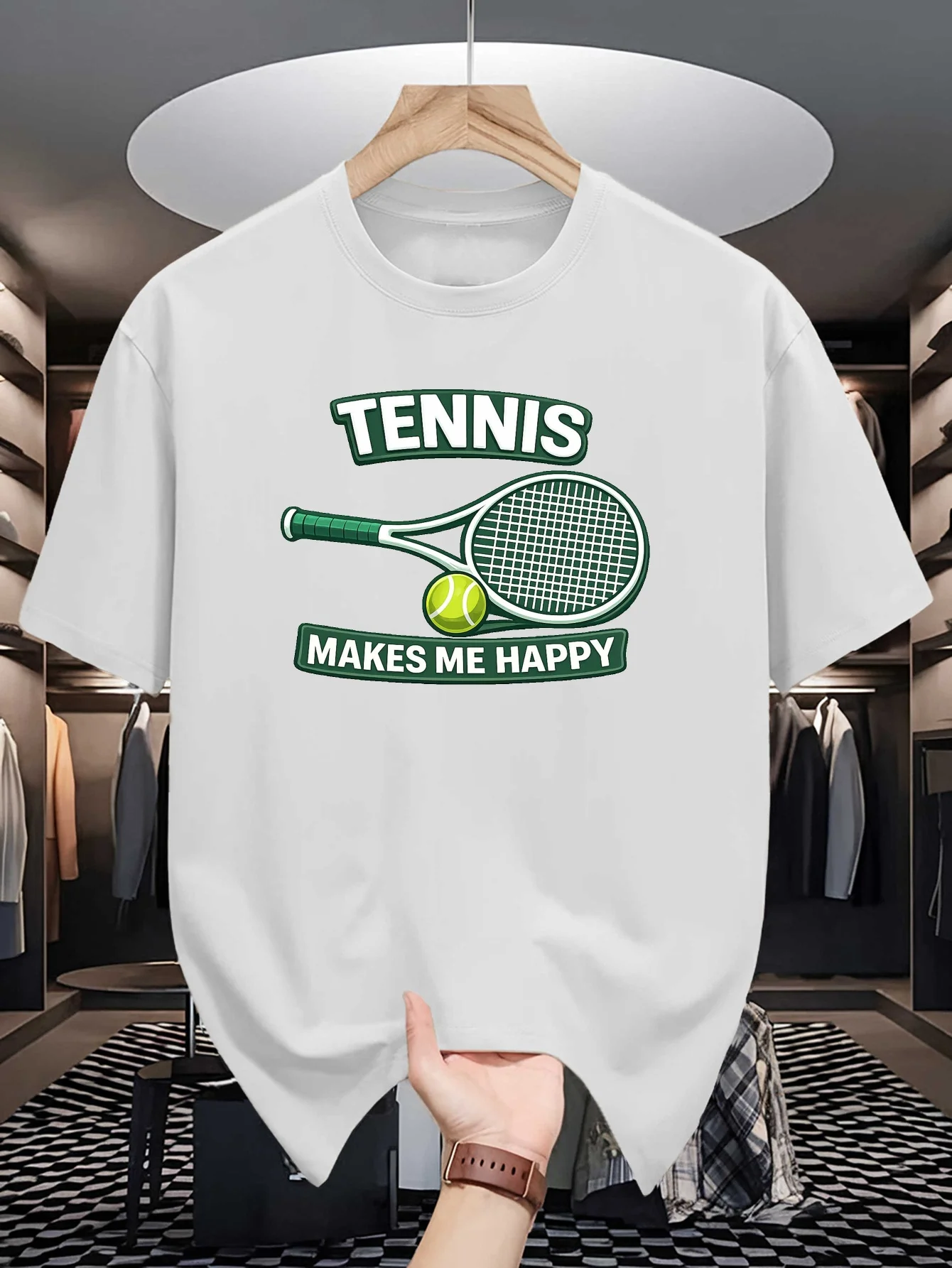 Mens Crew Neck T Shirt Tennis Racket Ball Letter Graphic Short Sleeve Casual Cotton Sports Daily Summer Streetwear Tees