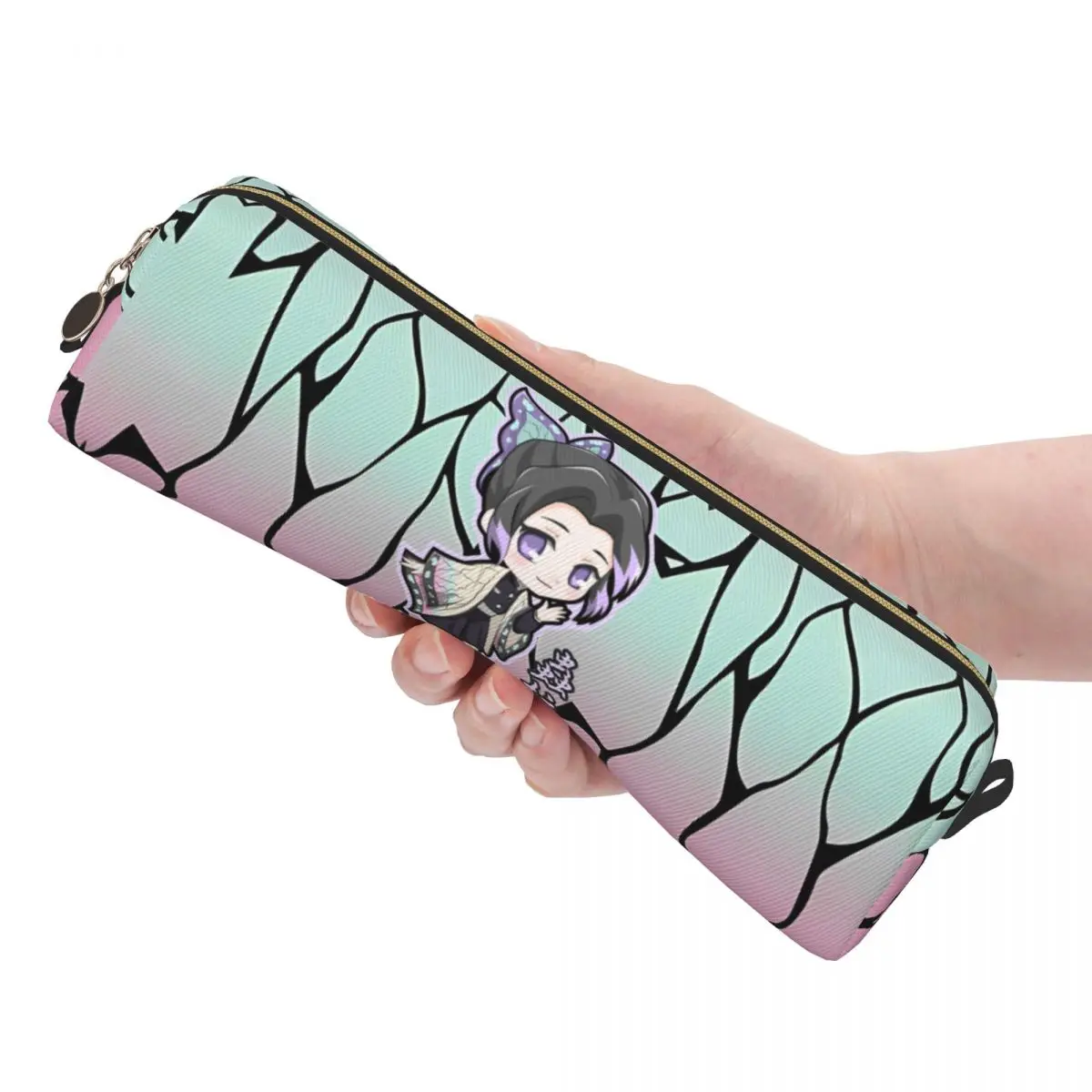 귀여운 Shinobu Kocho 연필 케이스 악마 슬레이어 연필 케이스 학생용 펜 박스 대용량 가방 학교 용품 선물 액세서리