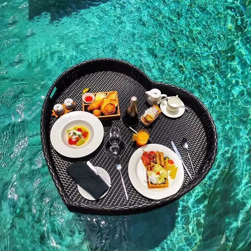 White rattan floating water tray Internet celebrity B & B breakfast Hot spring Villa swimming pool Afternoon tea Plate