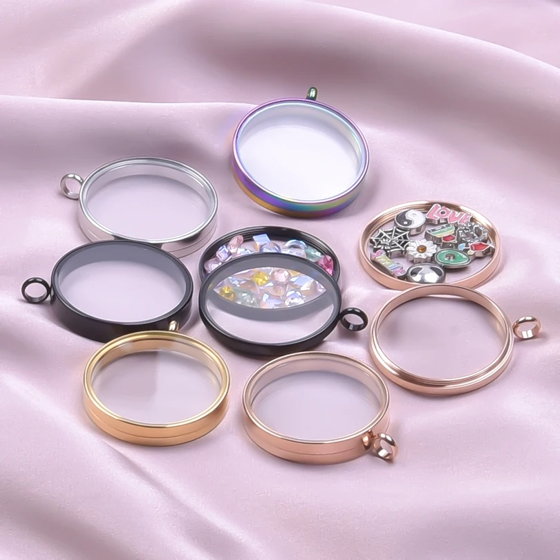 

10-40mm Round Glass Pendant Lockets For Jewelry Making Stainless Steel Charm Floating Accessories Twist Locket DIY Memory Photo