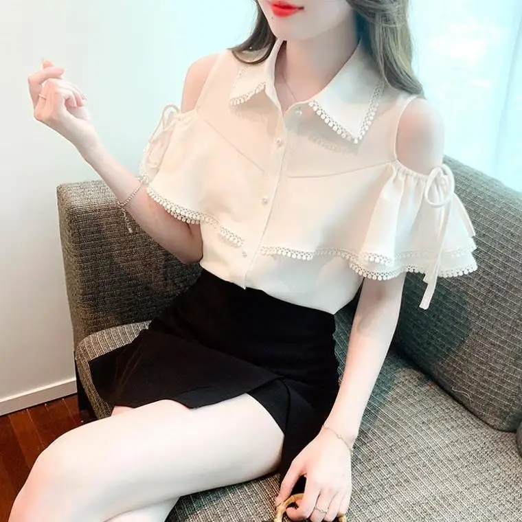 Spring Summer New Fashion Elegant Polo Neck Short Sleeve Blouse Casual Versatile Western Commuting Solid Clothing Women's Shirts