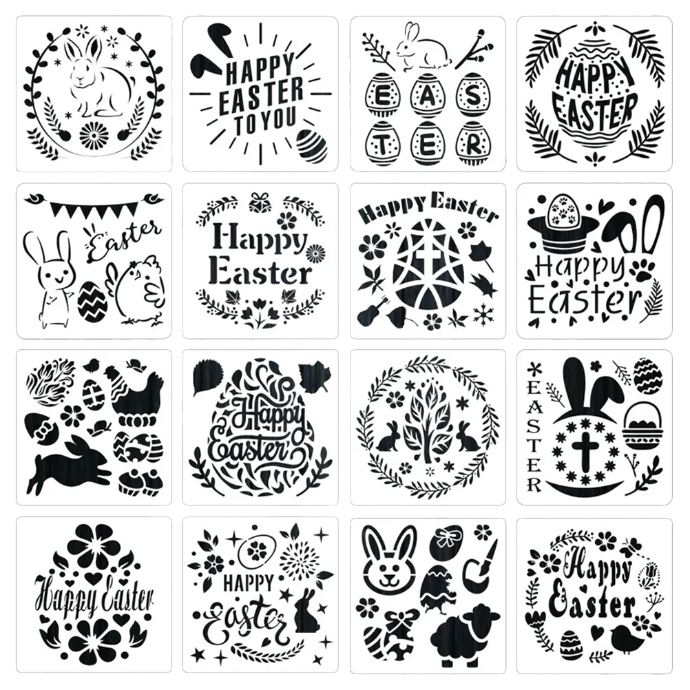 

16 Sheets Easter Template Templates for Painting Drawing Stencils Rabbit Kids Festival Hollow Out Child