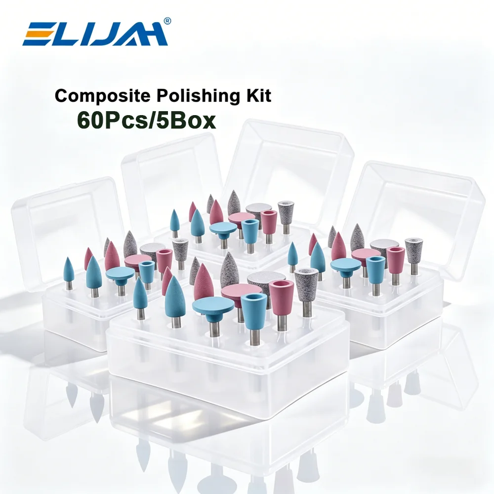 Dental 60Pcs Composite Polishing Kit Silicone Diamond Polishing Burs 3 Grits Fine Medium Coarse for Porcelain Dental Clinic