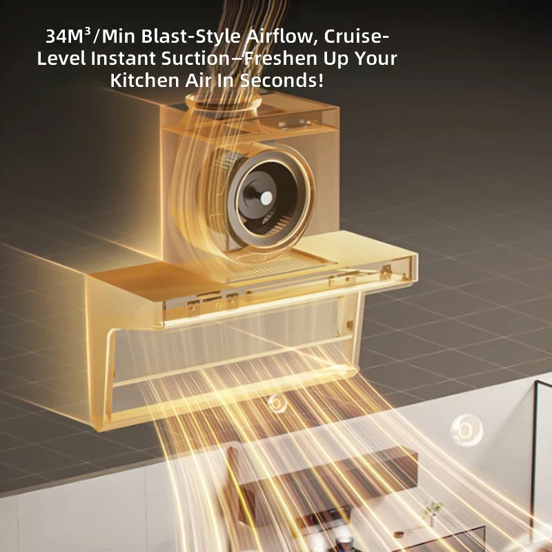 Range Hood, 7-Shaped, Inverter, High Suction, Dual Suction, Smart Control, Auto Clean, Home Kitchen Ventilation Extractor Fan