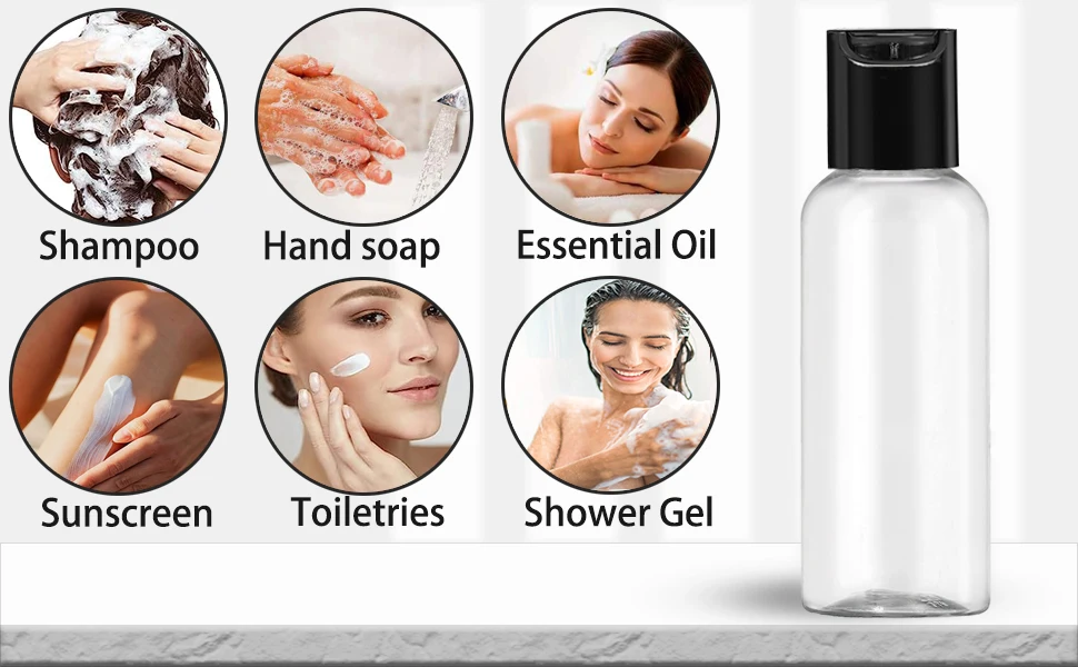 5/10er-Pack 100ml Reiseflaschen für Toilettenartikel, auslaufsichere nachfüllbare Flaschen, leere Plastik-Reiseflaschen mit Etiketten – Detail 2