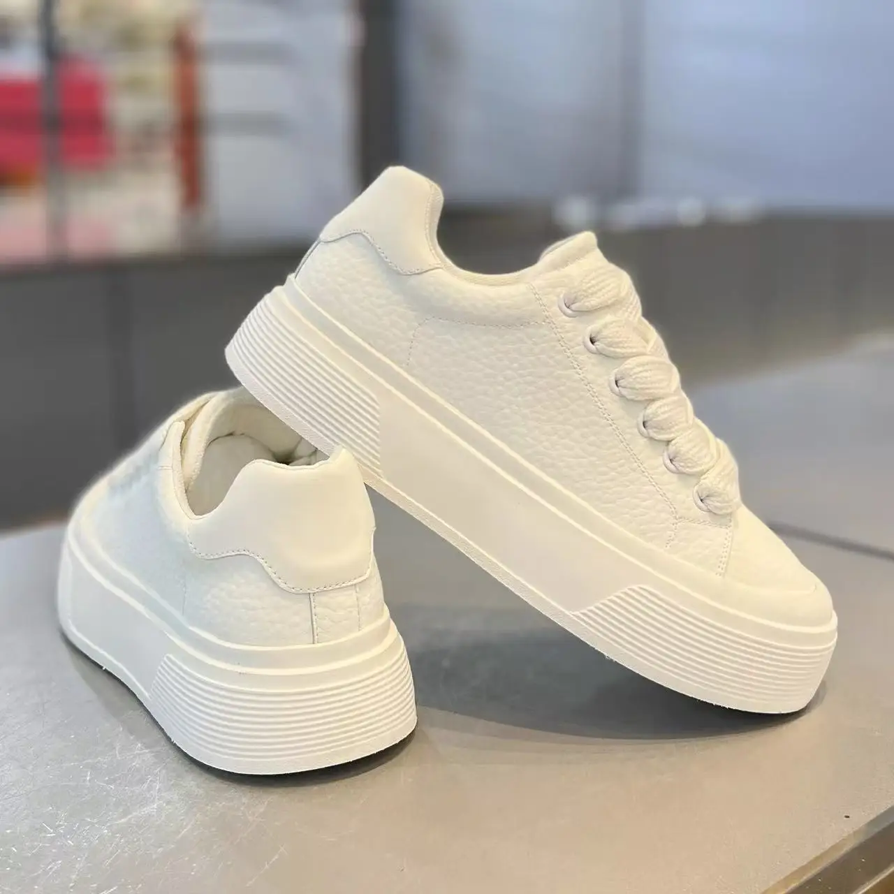 

Men's Spring Casual White Board Shoes Thick Bottom Heightening Leather Surface Waterproof Anti-slip Sports Shoes Fashionable ...