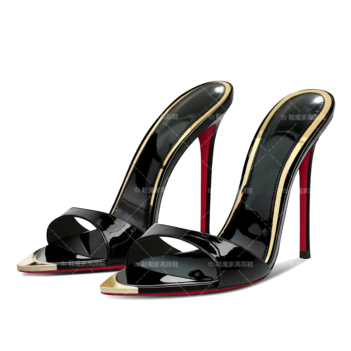 

Summer new style thin heel metal pointed high heels, cool slippers, feminine temperament, half slippers for wearing outside