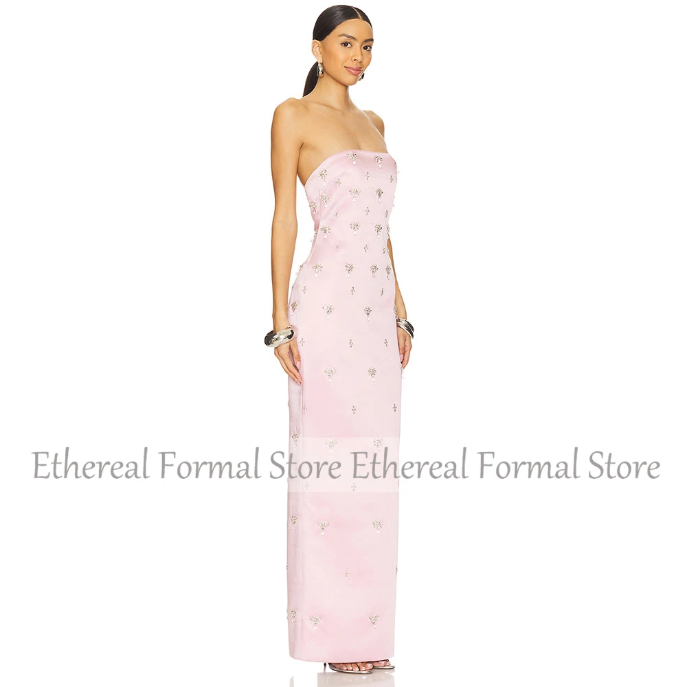 뷰티 핑크 여성 이브닝 가운 Strapless 이브닝 드레스 웨딩 구슬 바닥 길이 공식 긴 파티 Dress2025