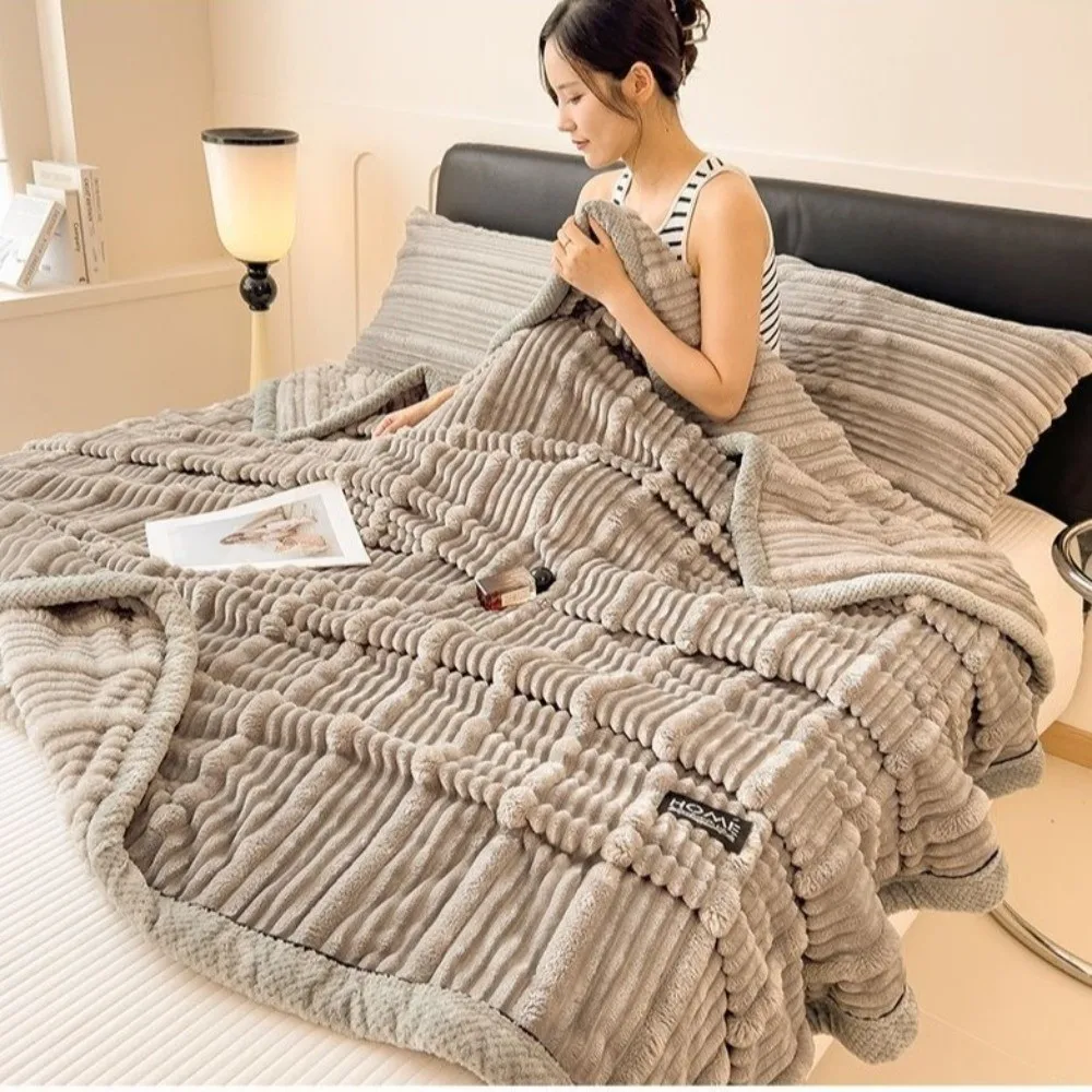 

High Quality Thickned Warm Blankets Striped Fluffy Bed Blankets Soft Sofa Blankets Autumn Winter