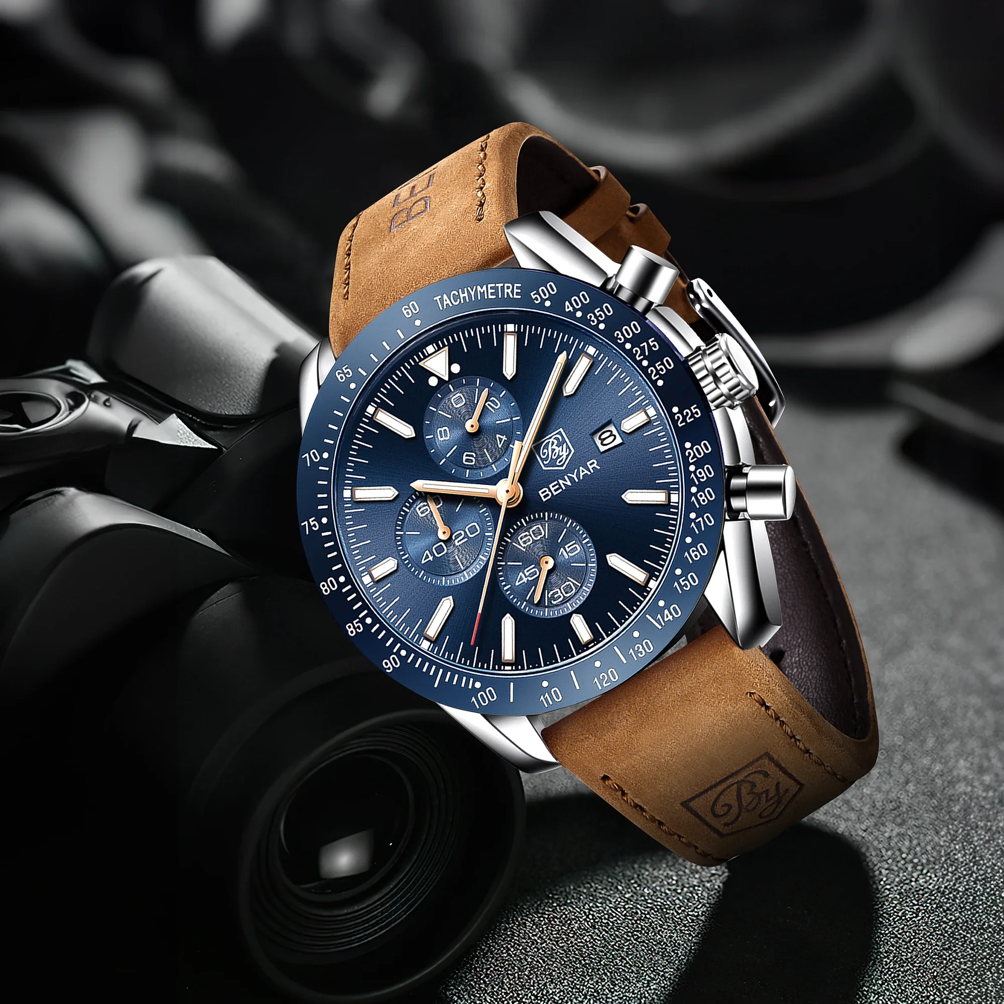 BENYAR Classic Quartz Men's Watch Chronicle Waterproof Men's Watch Leather Strap Business Casual Sports Clock