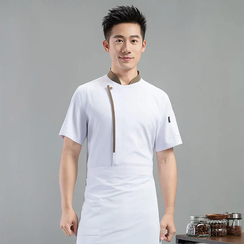 シェフジャケット半袖男性通気性シェフシャツキッチンジャケットプロの料理人ウェイター制服