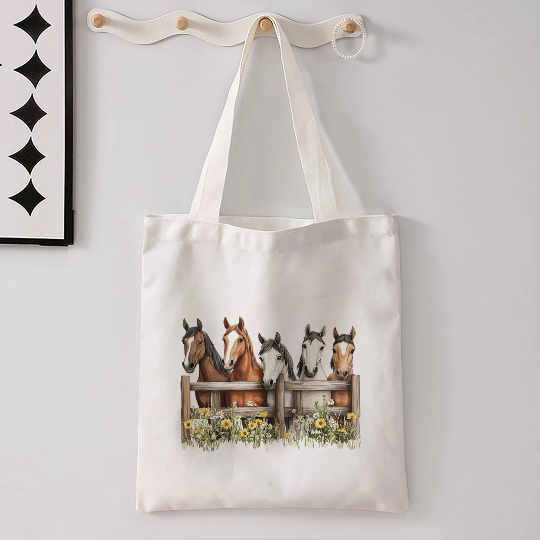 Farm Horse Sunflower Print Tote Bag Large Capacity Shoulder Handbag For Shopping Travel Daily Commute