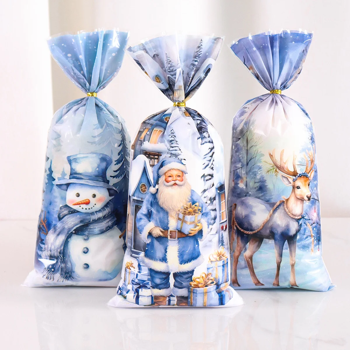 25/50/100 قطعة أكياس حلوى عيد الميلاد الزرقاء سانتا شجرة عيد الميلاد هدية التعبئة والتغليف حقيبة الشتاء عطلة زينة عيد الميلاد 2025 نافيداد نويل
