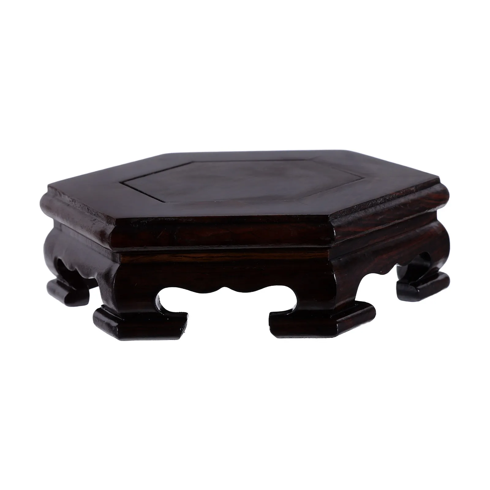 Wooden Hexagon Solid Wood Display Stand Base 4.72x4.25x1.42 Inches Vase Teapot Trophy Aquarium Pedestal Wood Display Stand