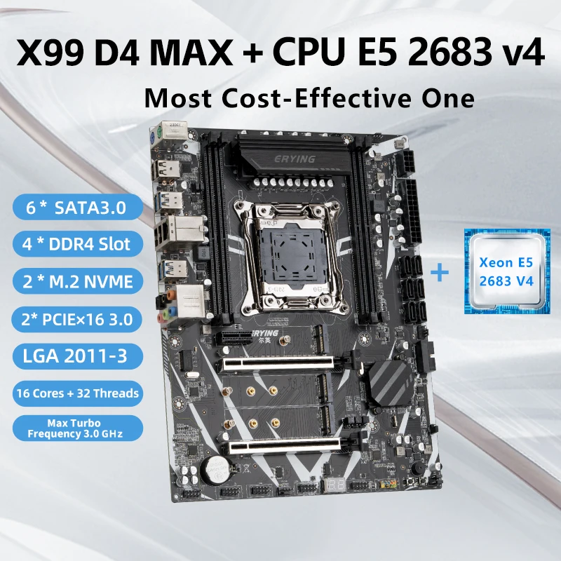 ERYING X99 D4 MAX LGA2011-3 placa mae Kit XEON X99 Dual Completo Moederbord met E5 2683 v4 CPU Processor Combo Kit Set