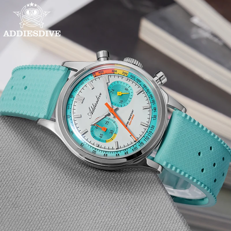 ADDIESDIVE 38MM Chronograph Watches AD2549 Bubble Mirror Glass 0S21 Movement 100M Waterproof Quartz Watches BGW9 Luminous Watch