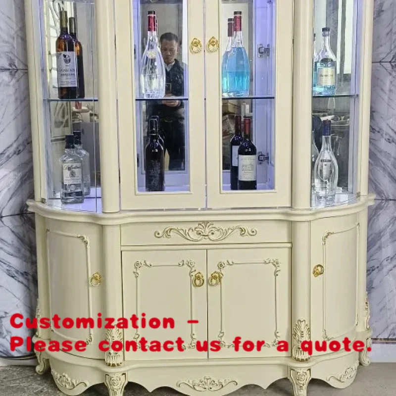 custom.Single Door French Luxury Carved Stone Wine Cabinet Living Room Wall Display Sideboard Multi-function European Home Furni
