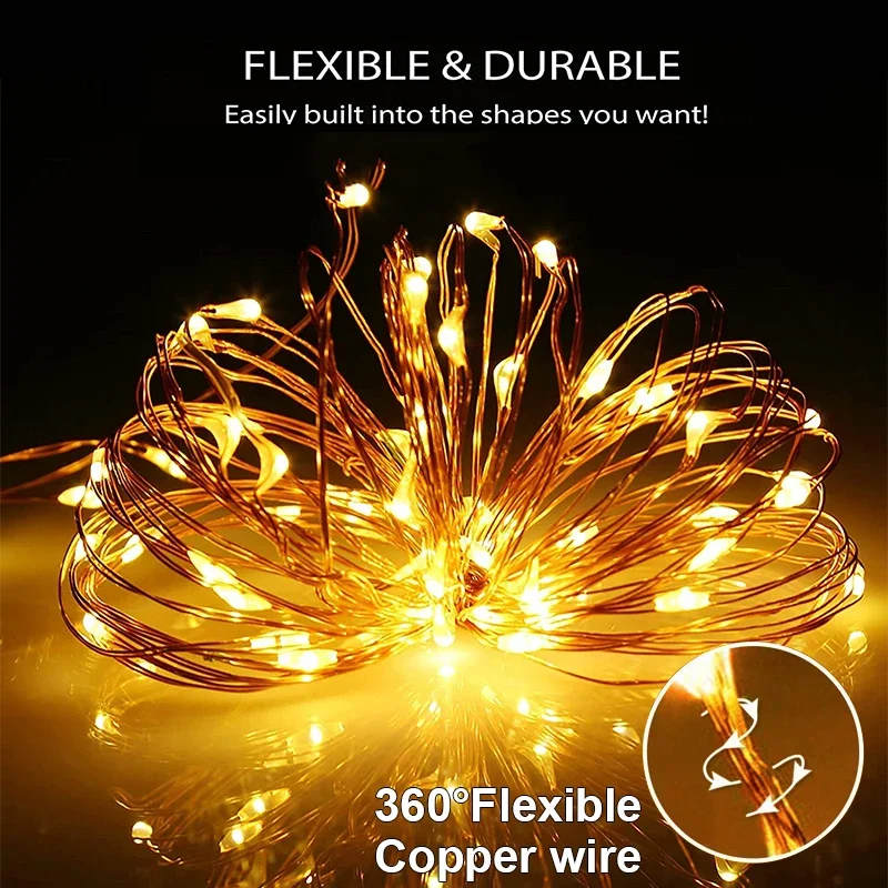 1Pack 100/200 LED Solar String Lights Outdoor Waterproof with 8 Modes Fairy Twinkle Light for Tree Christmas Wedding Party Decor
