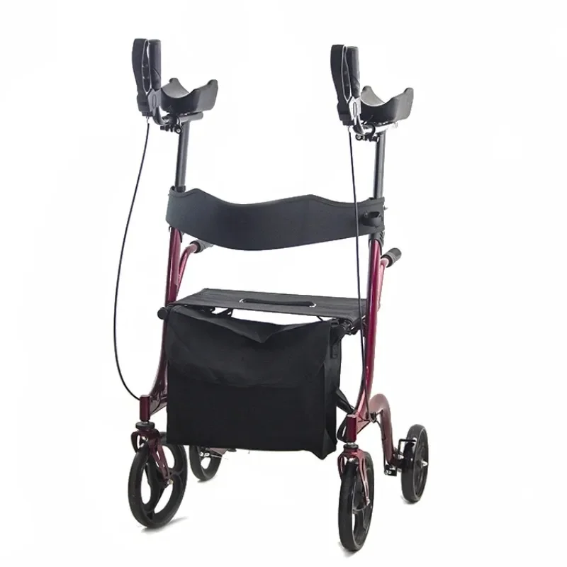 Elderly Four-wheeled Walker Elderly Out Shopping Cart Home with Brakes with Cushion Storage Bag Walker