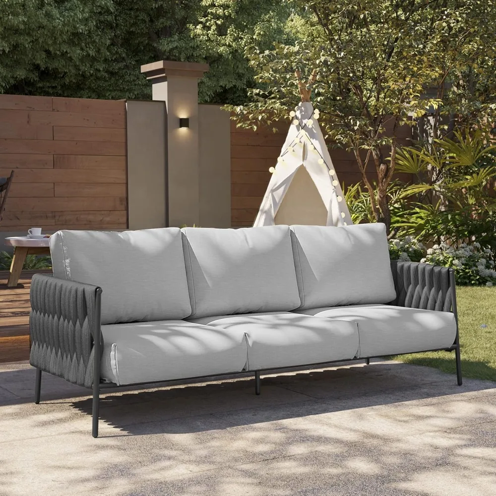 Outdoor sofa, outdoor furniture 3 seats with waterproof thick cushions, modern patio sofa Deep seats in the outdoor garden