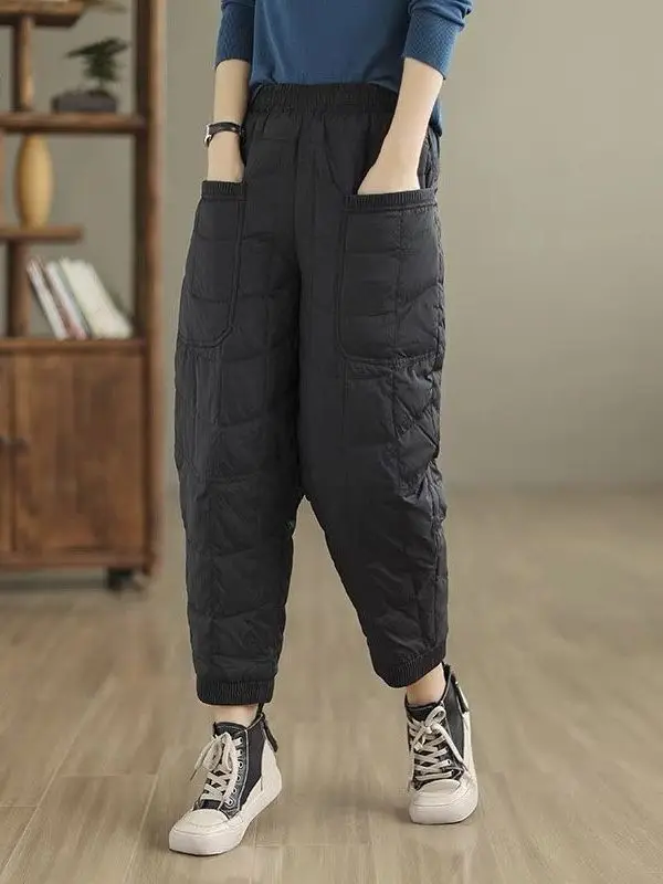 

Новые осенне-зимние повседневные джинсы-брюки из денима с высокой талией, широкими штанинами, в рубчик, с цветными вставками, на пуху, белые