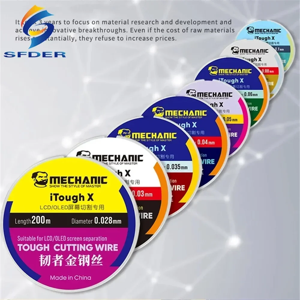 Прочный Алмазный провод MECHANIC 0,028/0,03/0,035/0,04/0,05/0,06 мм, 0,08 м, длинный инструмент для разделения и обслуживания мобильных экранов