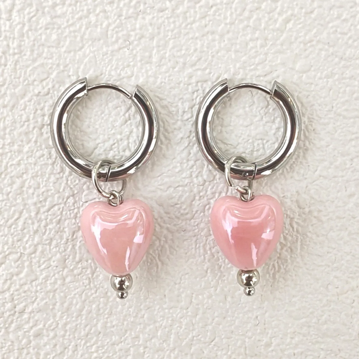 خمر لطيف الأبيض الوردي السيراميك الخوخ القلب قلادة الفولاذ المقاوم للصدأ أقراط 2025 فتاة حلوة موضة مجوهرات عيد ميلاد