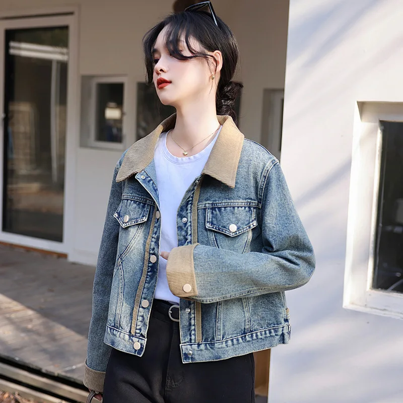 #3153 Spring Autumn Women's Denim Jacket Split Joint Vintage Short Denim Coats Ladies Single Breasted Outerwear Jeans Jacket