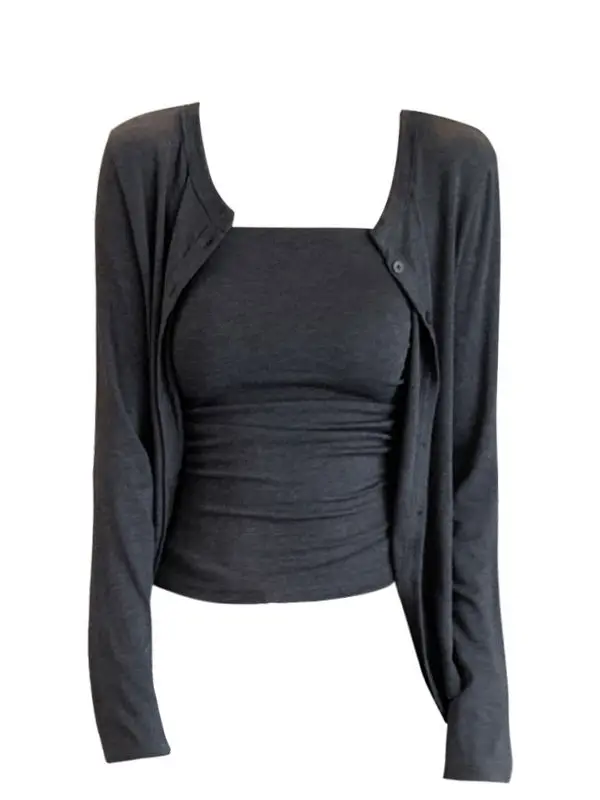 

Khaki Summer Women's Knitted Cover up Cardigan with oulder awl Outerwear Two Piece Set Top Long Sve Regular Fit