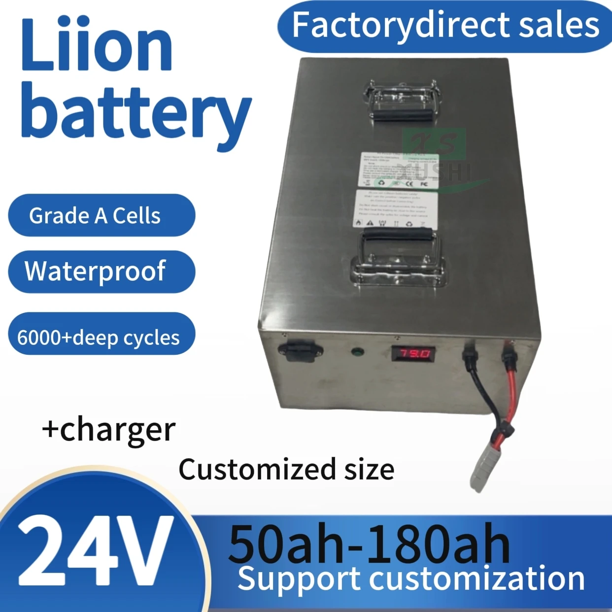 

XS li-ion battery for 150AH 24V 120Ah 100Ah 180AH 2000W RV EV scooter solar golf cart UPS +10A Charger