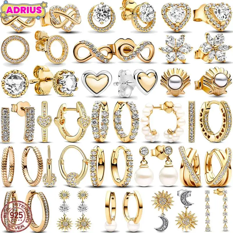 

Hot Selling 925 Sterling Silver Classic Gold Color Series Earrings Shiny Light Luxury Exquisite Charm Jewelry Surprise Gifts