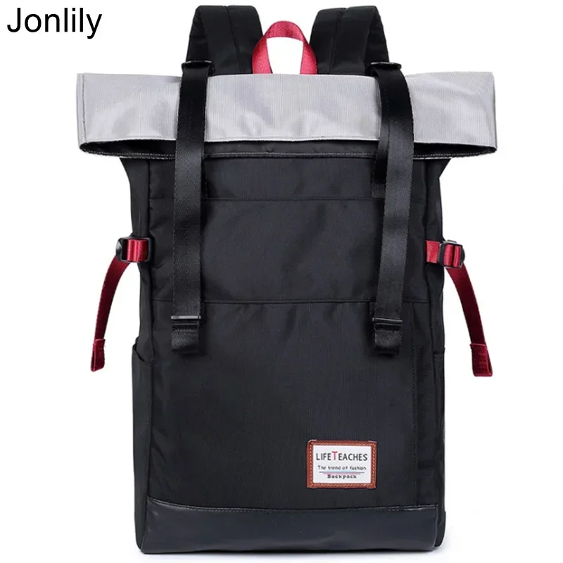 Jonlily Men\'s Roll Top Travel Backpack Casual Rucksack Anti-Theft Laptop Bag School Bag Daypack Fit 14 inch Laptop -KG369