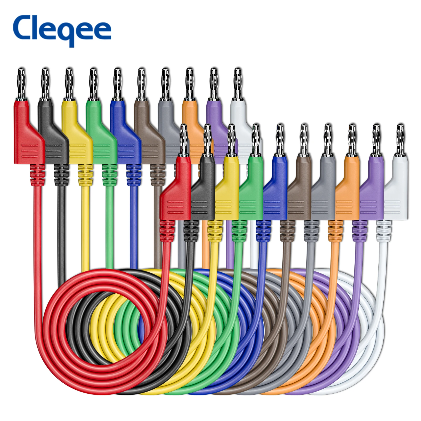 Cleqee P1036 10PCS Stackable Banana to Banana Plug Test Lead Soft Electrical Test Cable 1000V 15A Suitable for Multimeter