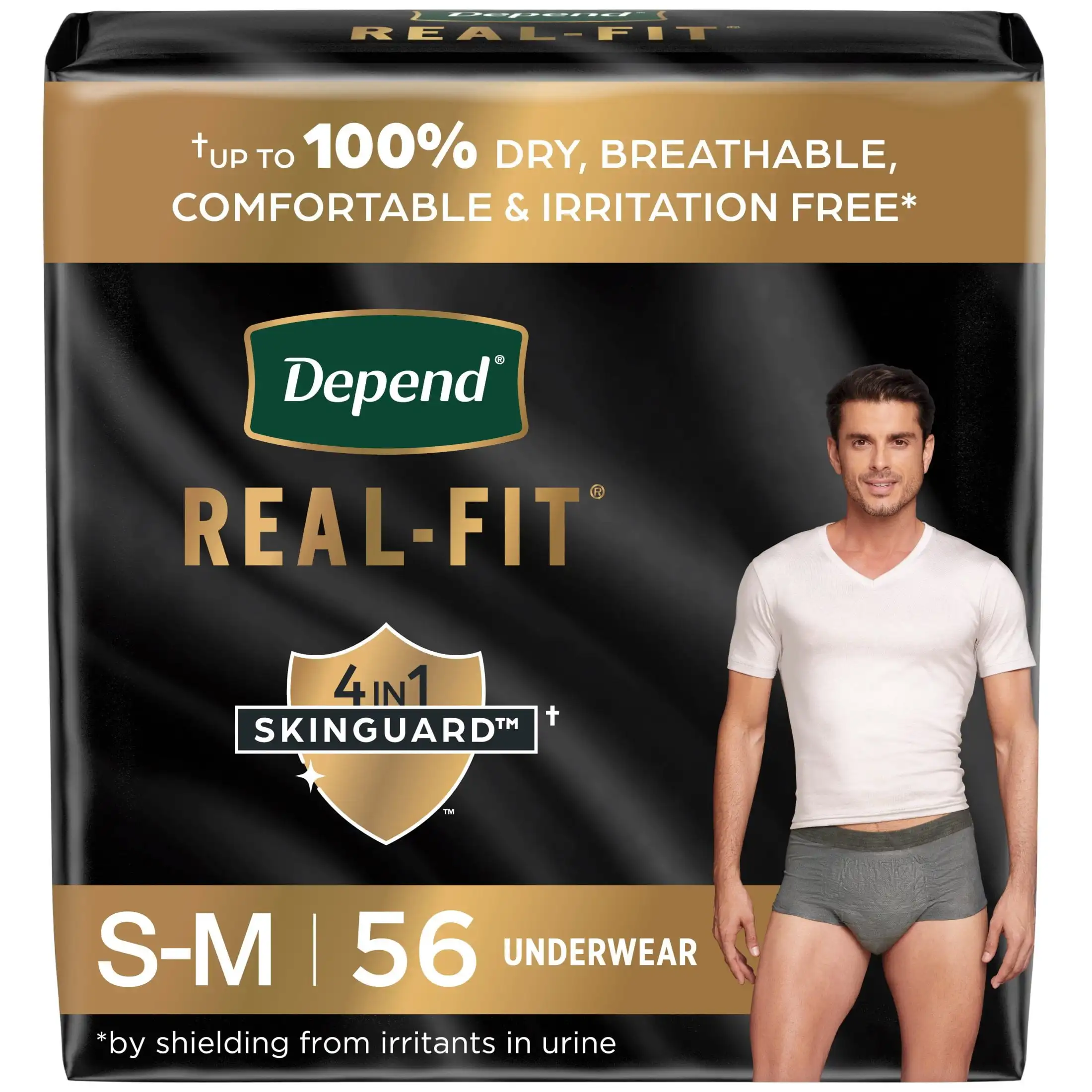 

Real Fit Incontinence Underwear for Men, Adult Diapers, S/M, Grey, 56 Count