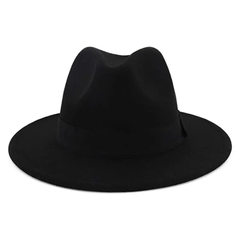 Breathable Solid Color Classic Black Elastic Fedora Hat Unisex Wool Felt Jazz Hats Elegant Men Women Wide Brim Panama Trilby Cap