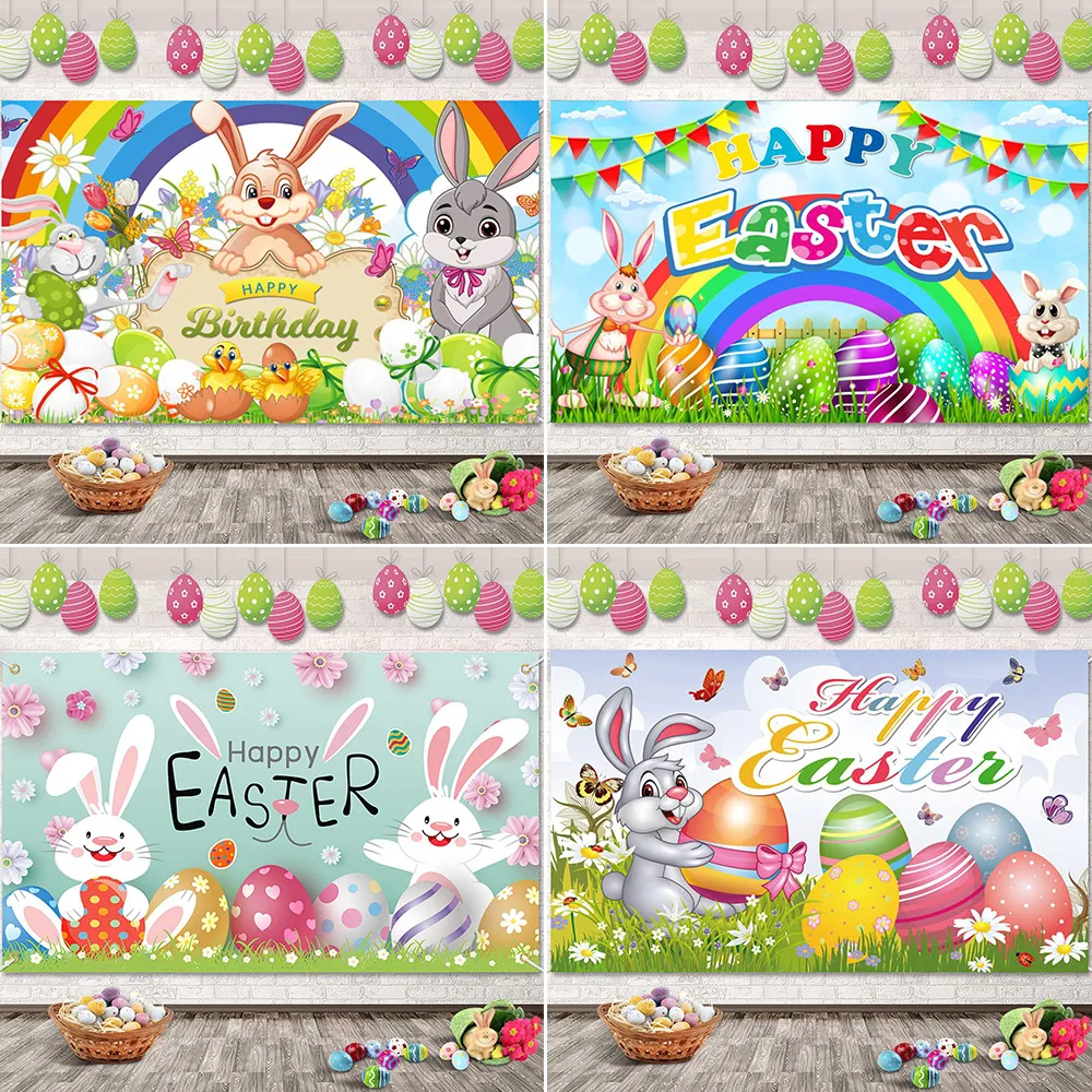 Spring Easter Theme Eggs Arch Flowers Garden Kid Birthday Party Supplies Vinyl Background Children Room Deco Photography Prop