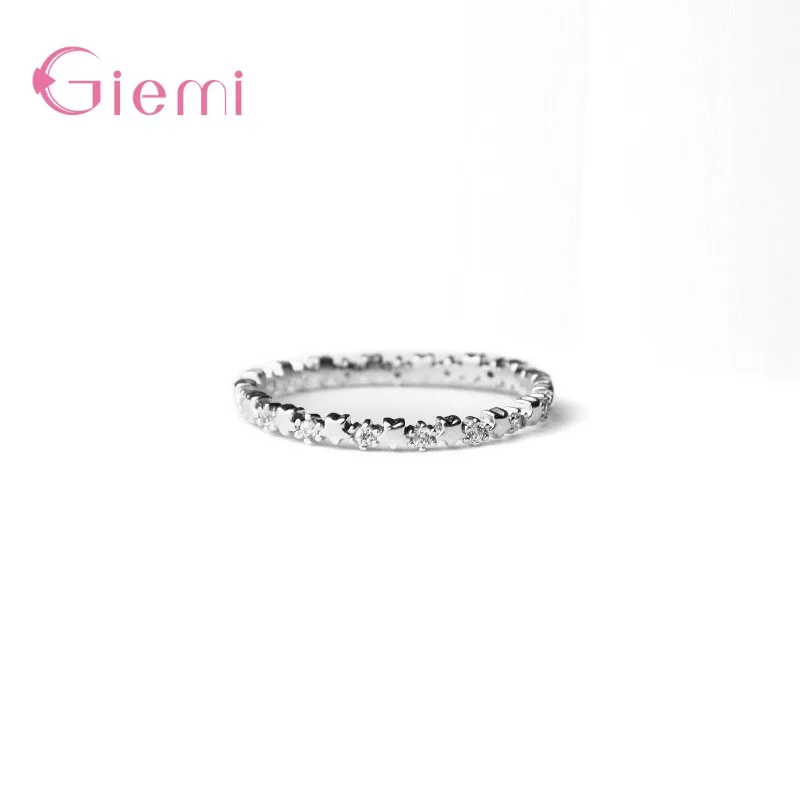 Charming 925 Sterling Silver Stars Cubic Zircon Crystal Stackable Rings for Women Girls Anniversary Party Fashion Jewelry Gifts