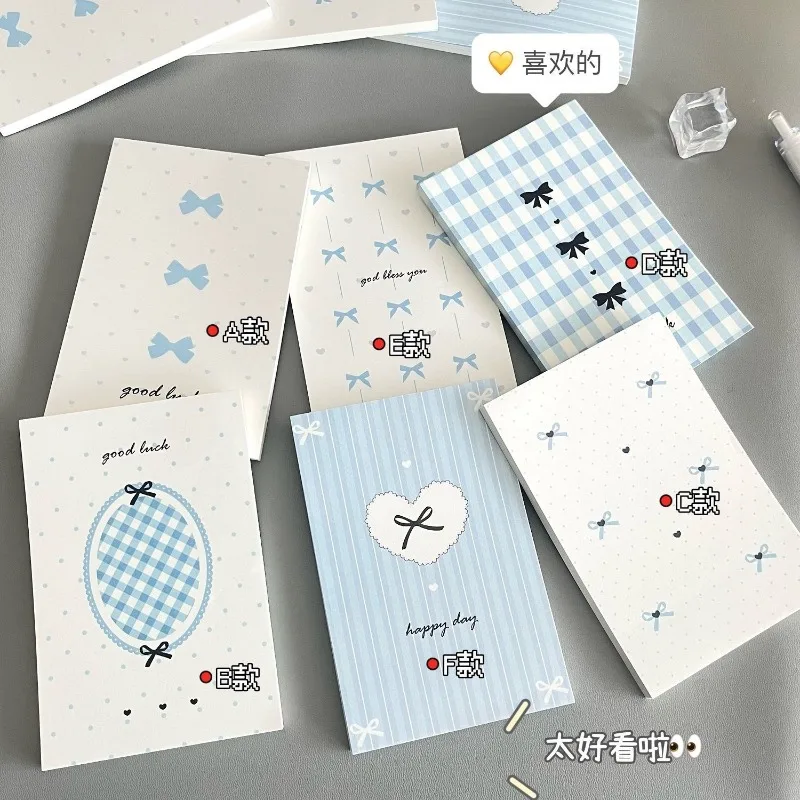 

50 Sheets of Paper, The New Blue Bow A7 Sticky Note Book Can Be Torn, Non-sticky Small Book Ins High-value Cute DIY Handbook