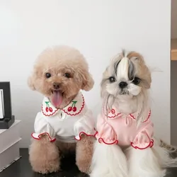 Puppy Cherry Shirt Wave Edge Bubble Sleeve Top Pet Clothes Dogs Clothing Teddy Bears Coat Dog T-Shirt Cute Puppy Clothes