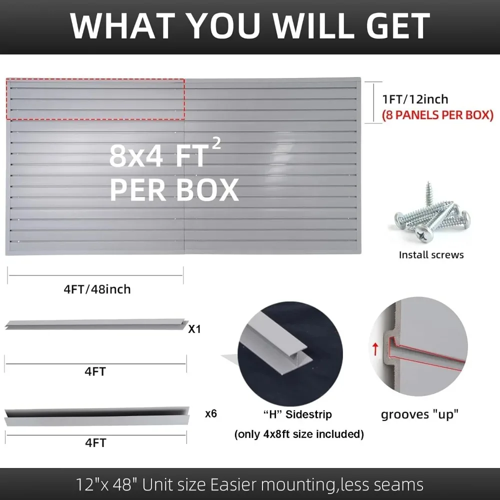 لوحات الحائط الشريحة PVC منظم تخزين المرآب 4x8 FT أداة نظام لوحة التثبيت على الحائط #3