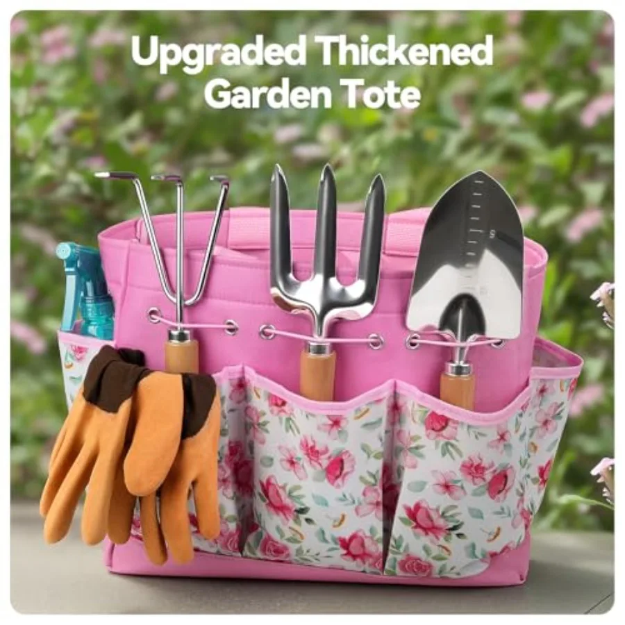 Gardening Tools 9-Piece Heavy Duty Garden Hand Tools with Fashion and Durable Garden Tools Organizer Handbag, Rust-Proof Garden