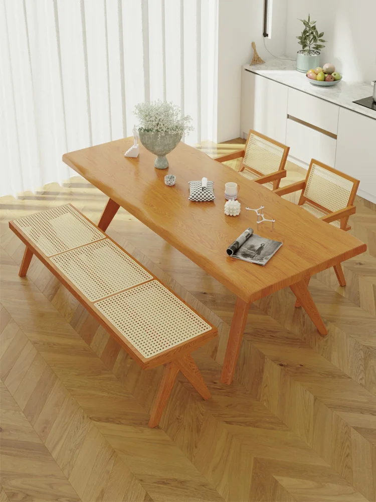 Solid wood dining table and chair combination small household restaurant whale table simple rectangular cherry wood table