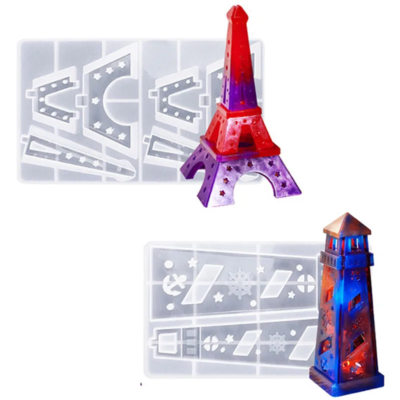 

DIY Crystal Clear Resin Silicone Mold Tower Candle Holder & Lighthouse Decor Modular Epoxy Craft Ornament Display Stand Deco
