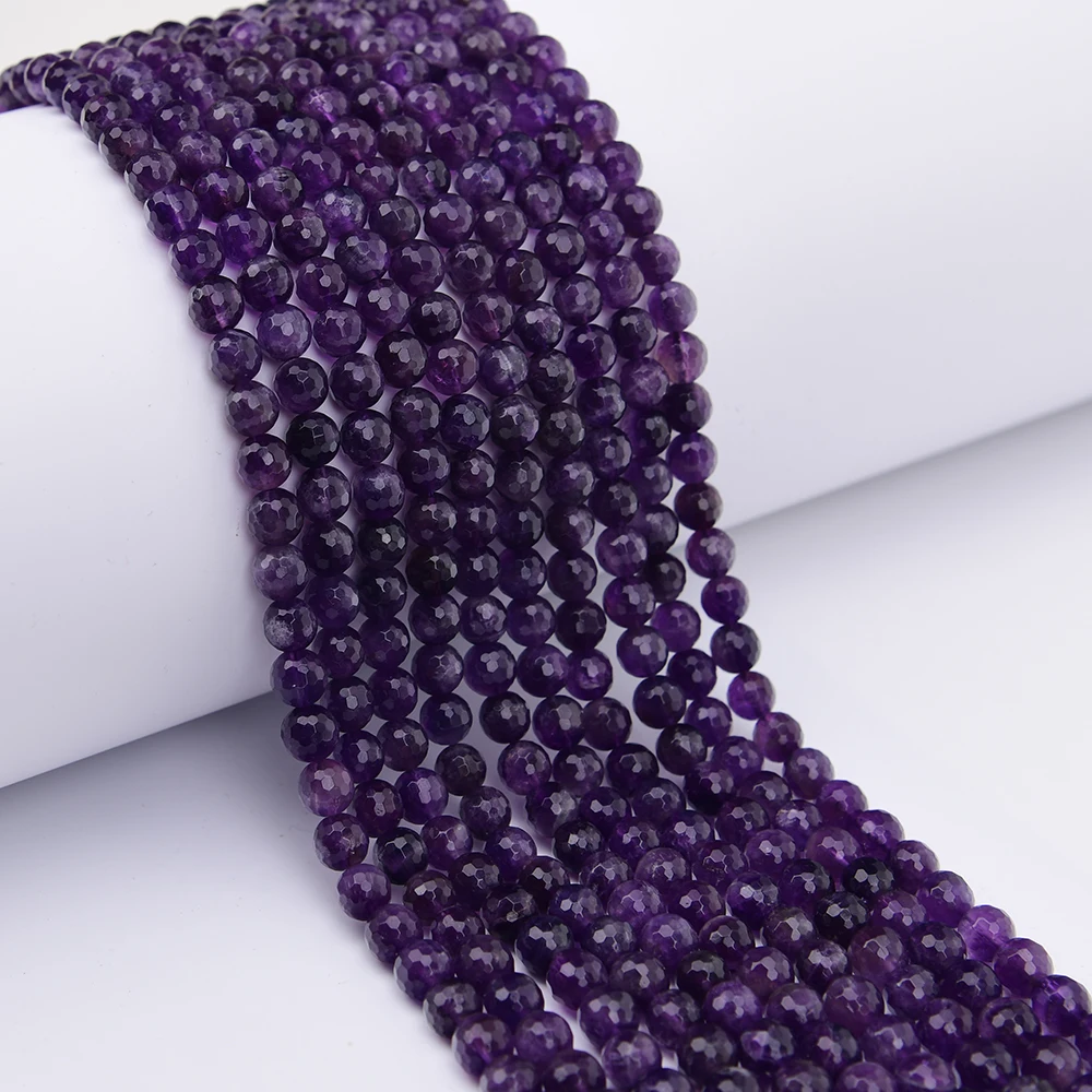 APDGG 5 Strands 8mm AA+ Natural Faceted Round Purple Amethyst Quartz Loose Beads Strands 15.2